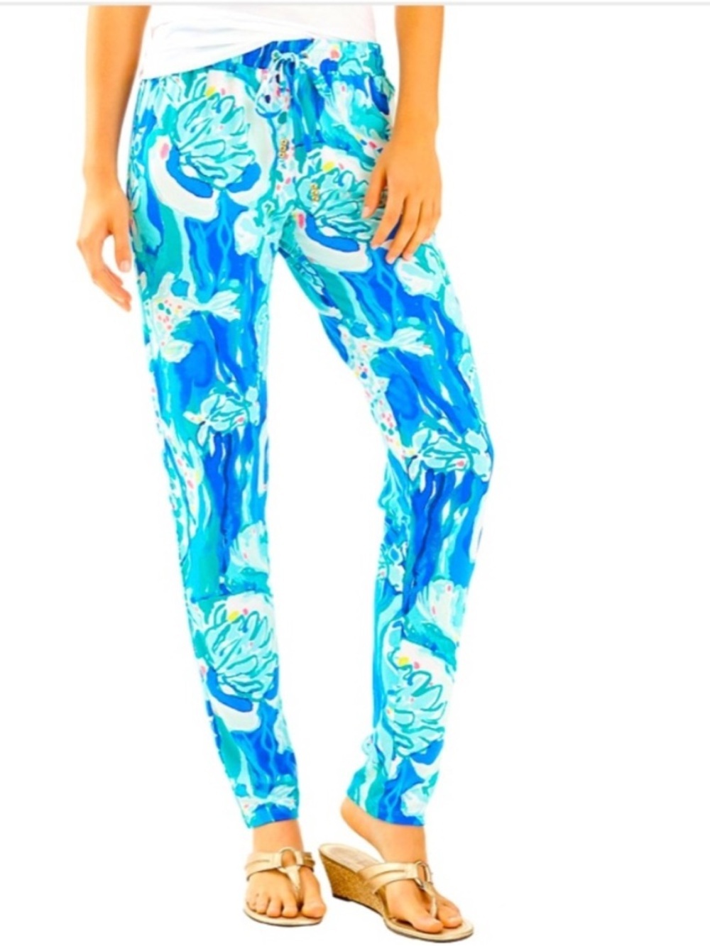 Lilly Pulitzer Lola Pants Aquatic Brilliant aqua blue pull on resort pants M